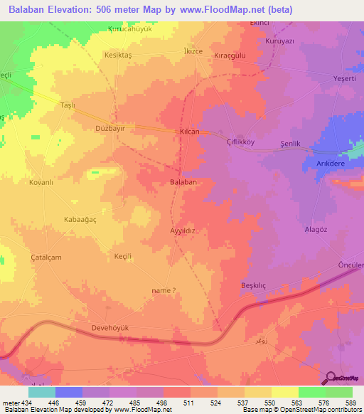 Balaban,Turkey Elevation Map