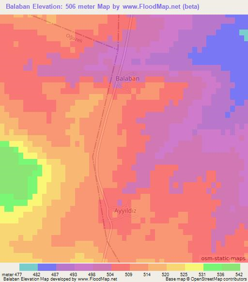 Balaban,Turkey Elevation Map