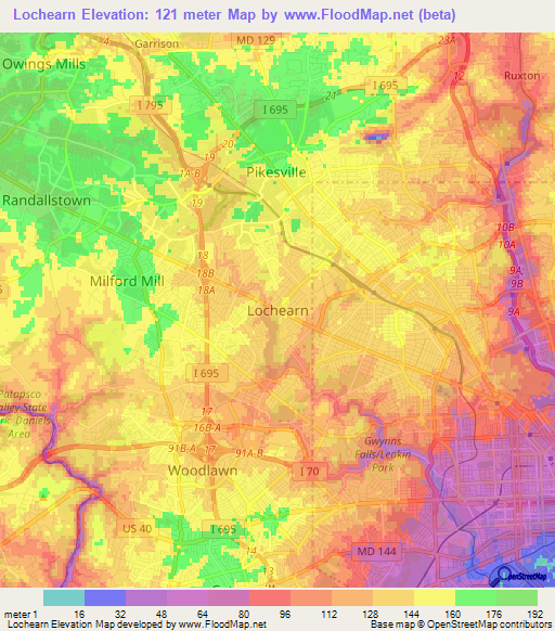 Lochearn,US Elevation Map