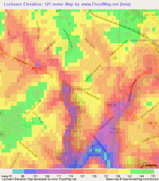 Lochearn,US Elevation Map