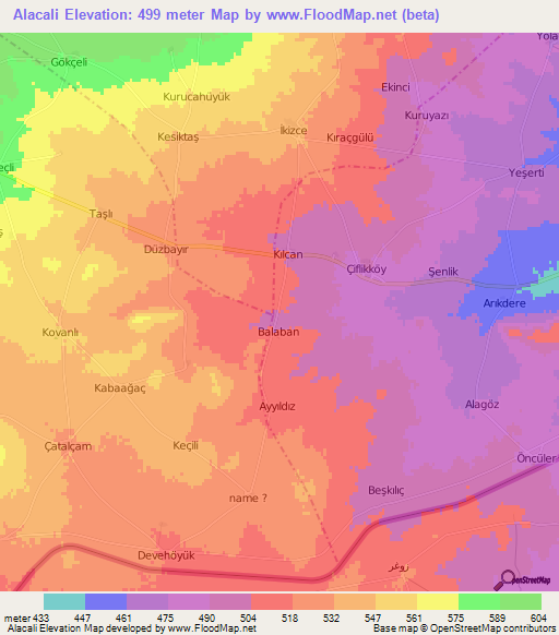 Alacali,Turkey Elevation Map