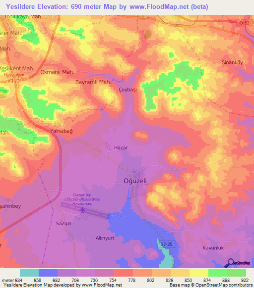 Yesildere,Turkey Elevation Map