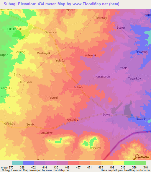 Subagi,Turkey Elevation Map