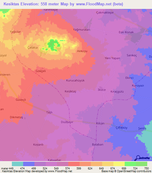 Kesiktas,Turkey Elevation Map