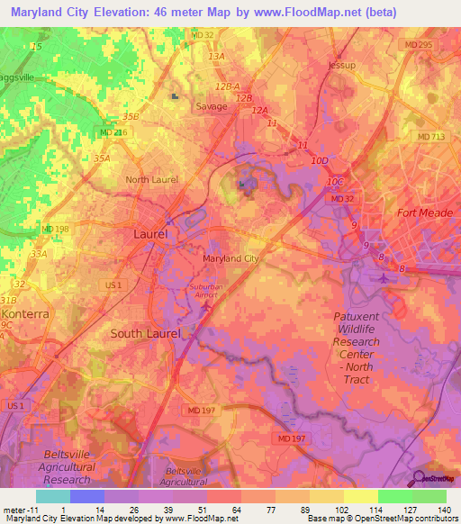 Maryland City,US Elevation Map