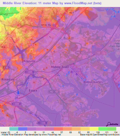 Middle River,US Elevation Map