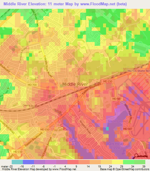 Middle River,US Elevation Map