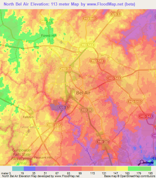 North Bel Air,US Elevation Map
