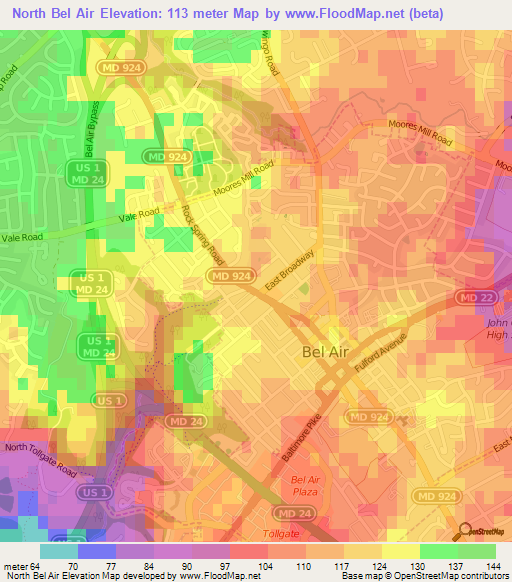 North Bel Air,US Elevation Map