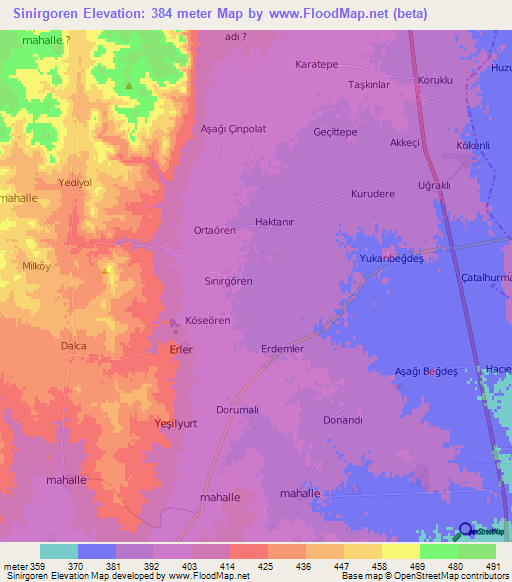 Sinirgoren,Turkey Elevation Map