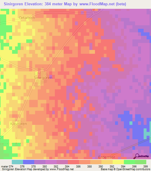 Sinirgoren,Turkey Elevation Map