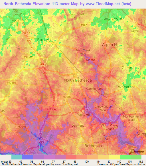 North Bethesda,US Elevation Map