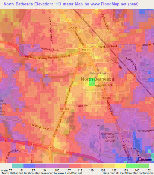 North Bethesda,US Elevation Map