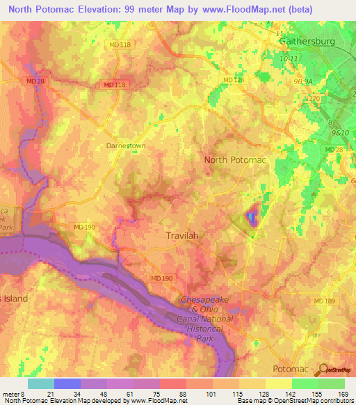 North Potomac,US Elevation Map