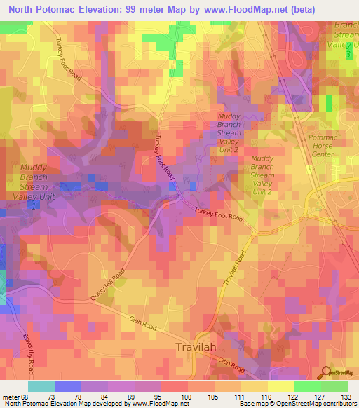 North Potomac,US Elevation Map