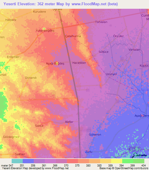 Yeserti,Turkey Elevation Map