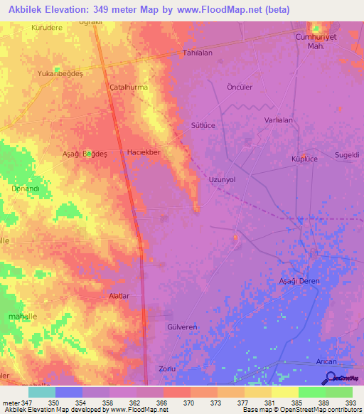 Akbilek,Turkey Elevation Map