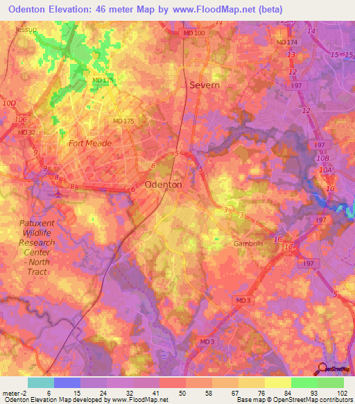 Odenton,US Elevation Map