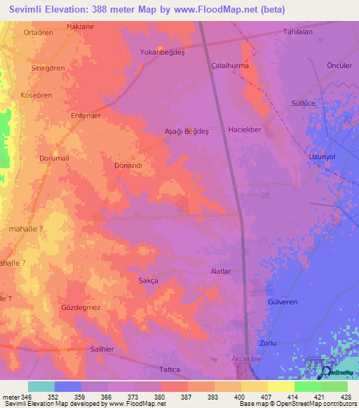Sevimli,Turkey Elevation Map