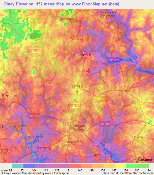 Olney,US Elevation Map