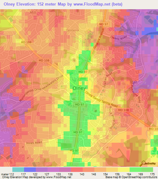 Olney,US Elevation Map