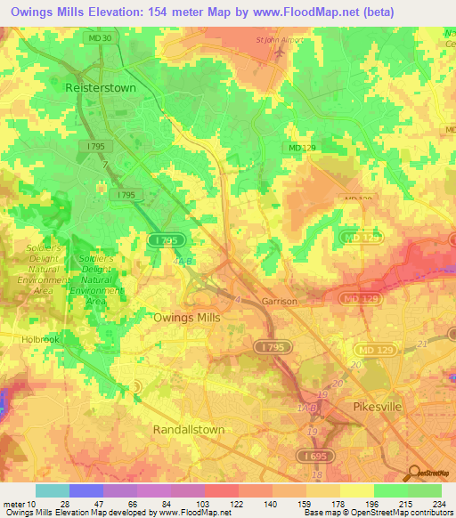 Owings Mills,US Elevation Map