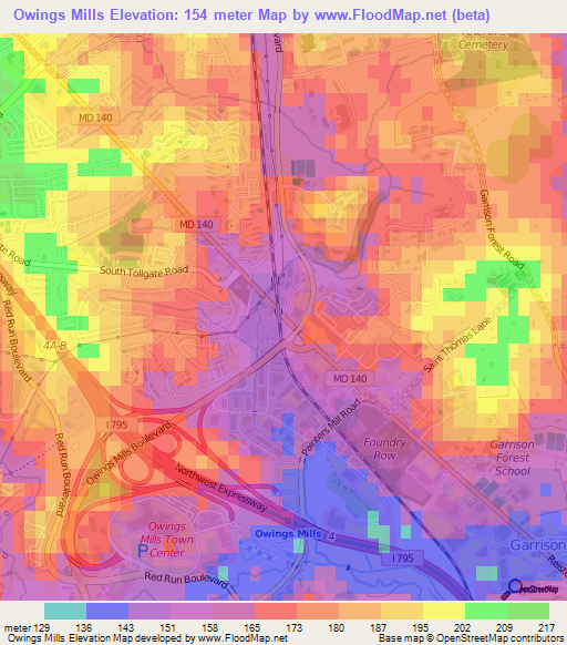 Owings Mills,US Elevation Map