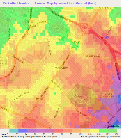 Parkville,US Elevation Map