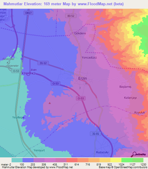 Mahmutlar,Turkey Elevation Map