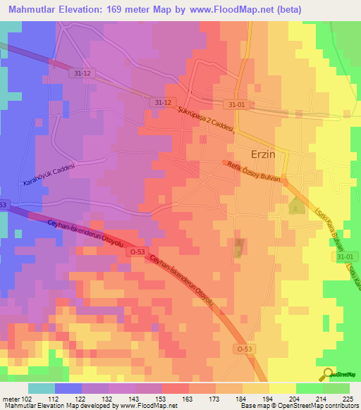 Mahmutlar,Turkey Elevation Map