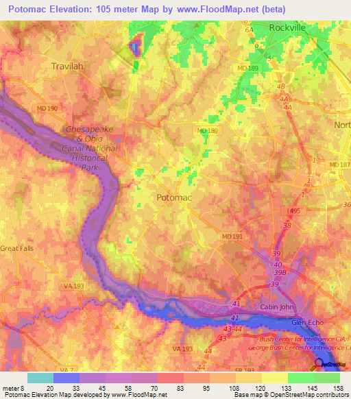 Potomac,US Elevation Map