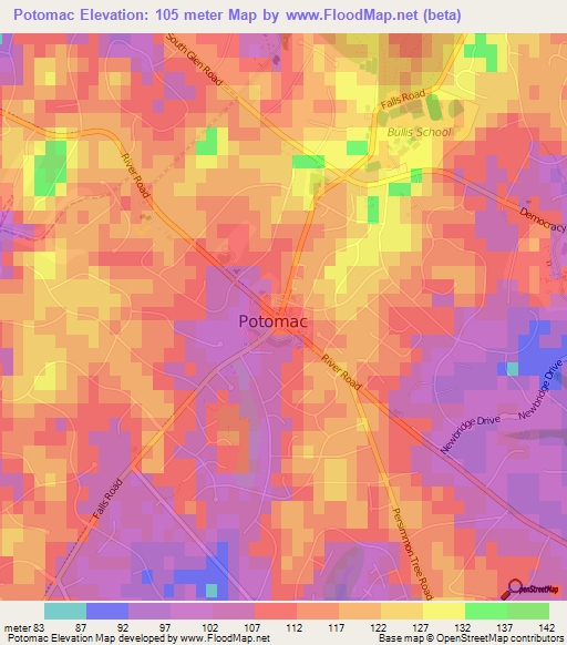 Potomac,US Elevation Map