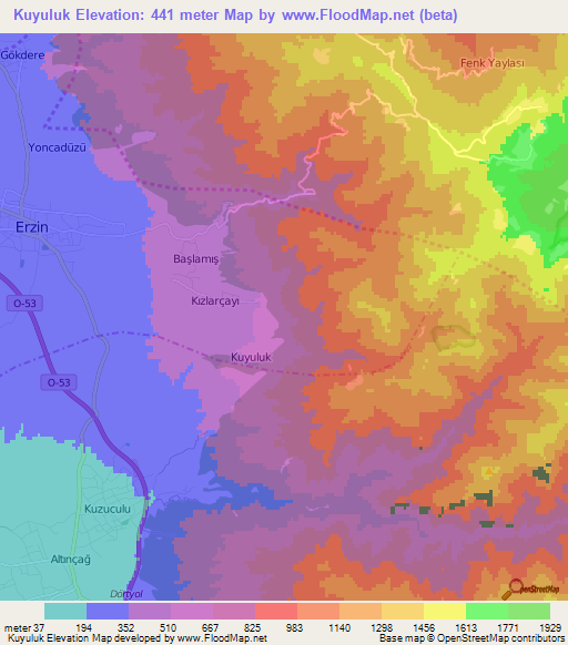 Kuyuluk,Turkey Elevation Map