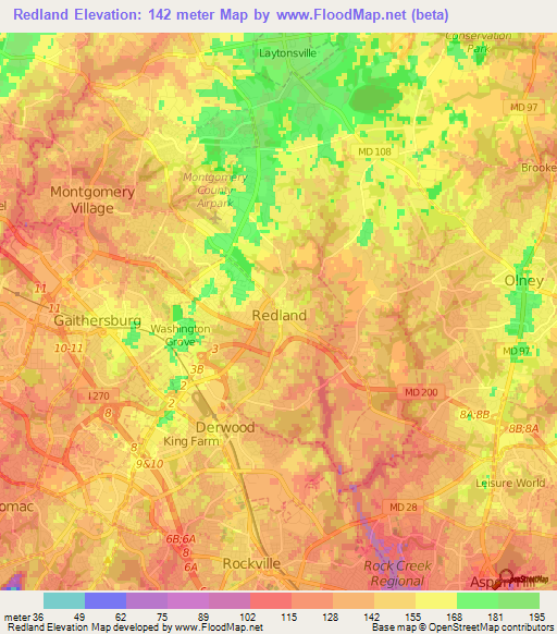 Redland,US Elevation Map