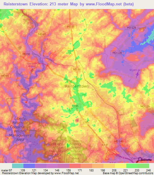 Reisterstown,US Elevation Map