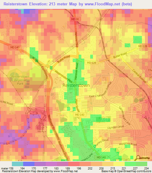 Reisterstown,US Elevation Map