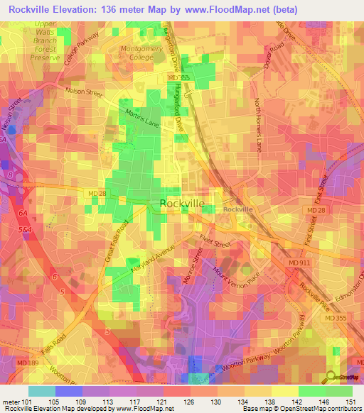 Rockville,US Elevation Map