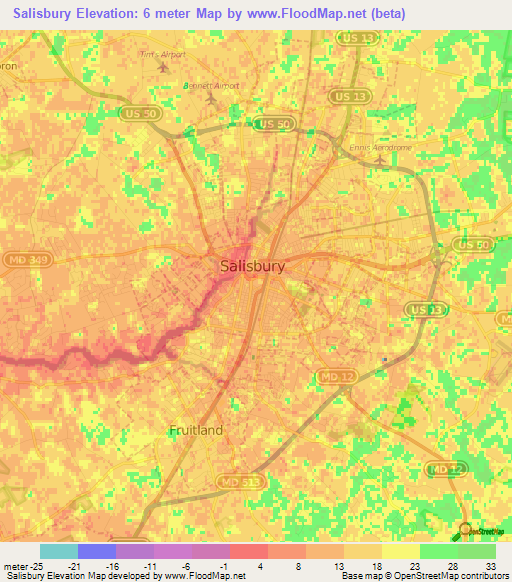 Salisbury,US Elevation Map