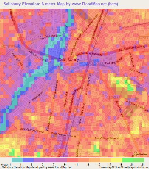 Salisbury,US Elevation Map