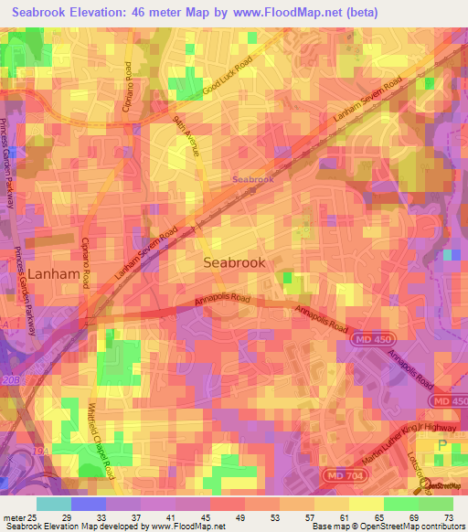 Seabrook,US Elevation Map