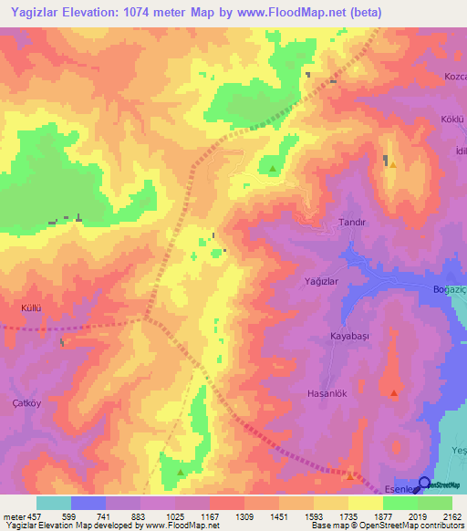 Yagizlar,Turkey Elevation Map