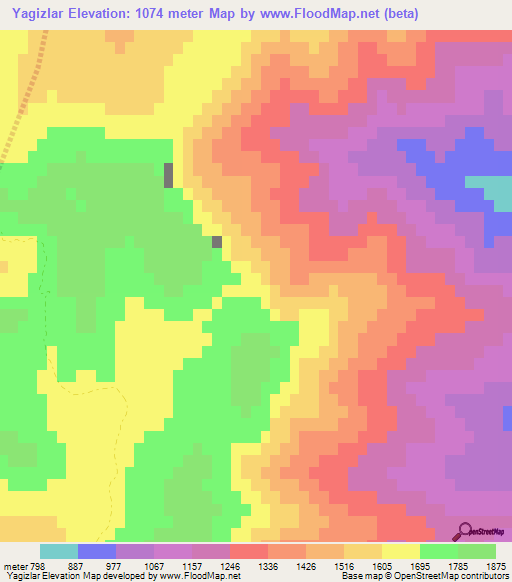 Yagizlar,Turkey Elevation Map