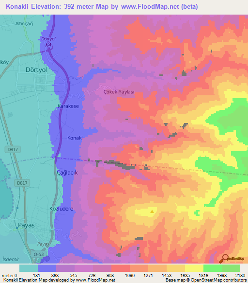 Konakli,Turkey Elevation Map