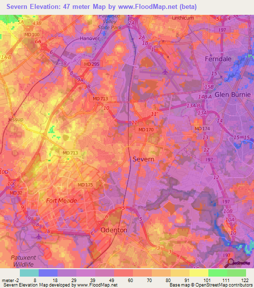 Severn,US Elevation Map