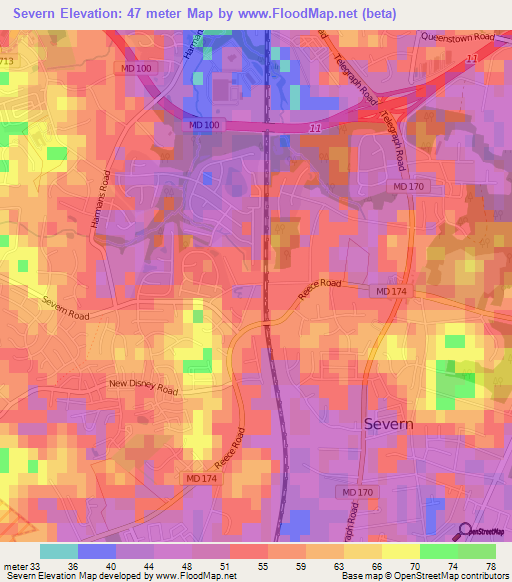 Severn,US Elevation Map