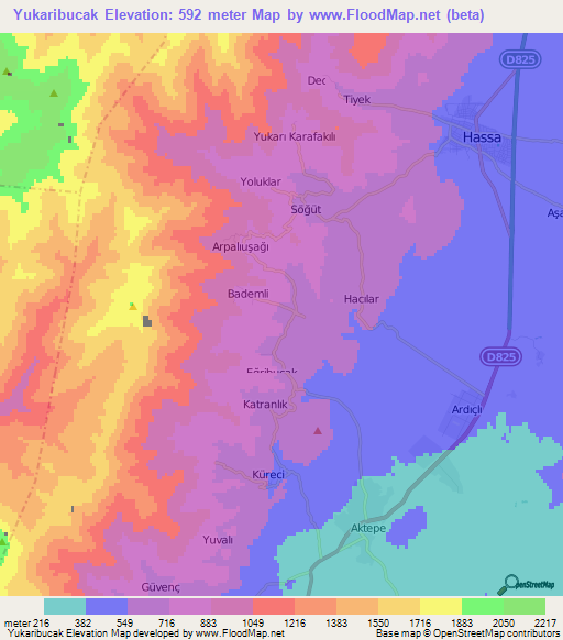 Yukaribucak,Turkey Elevation Map