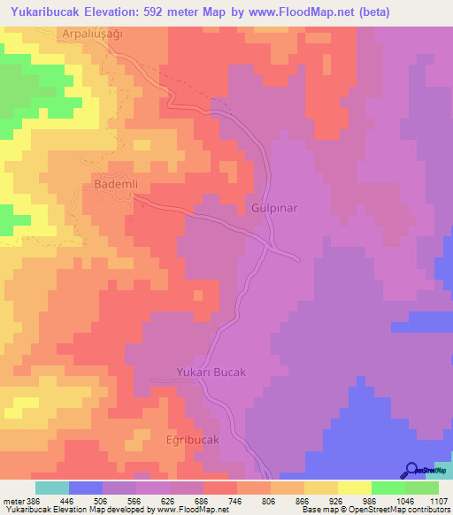 Yukaribucak,Turkey Elevation Map