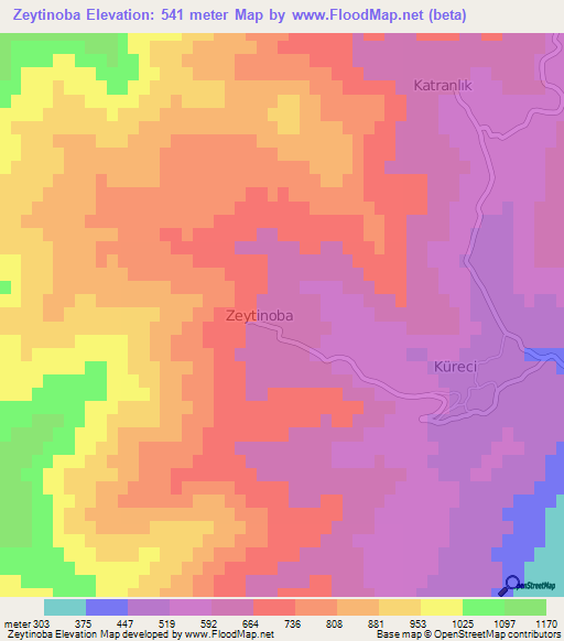 Zeytinoba,Turkey Elevation Map