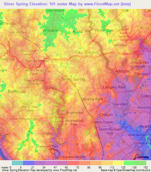 Silver Spring,US Elevation Map