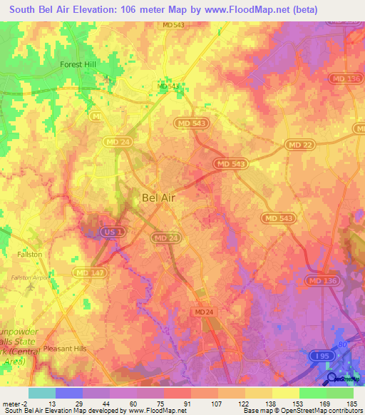 South Bel Air,US Elevation Map